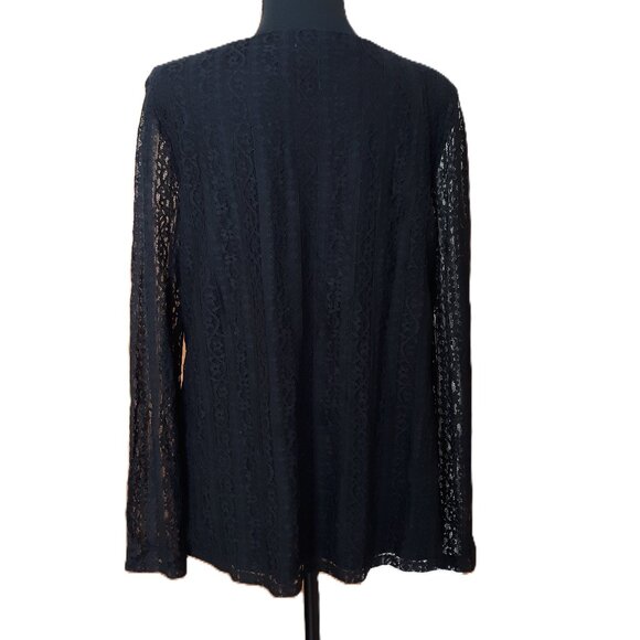 Chico's Black Lace Blouse Dressy Whimsygoth Long Sheer Lace Sleeves  Size Large - Picture 3 of 10